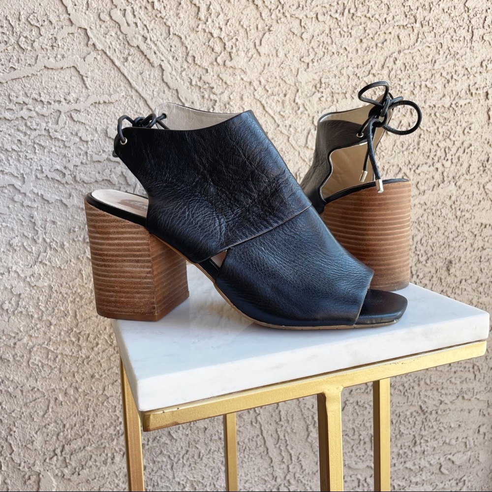 KENNETH COLE Black Leather Katarina Open Toe Chunky Sandal Heels Sz 9 - Picture 5 of 13